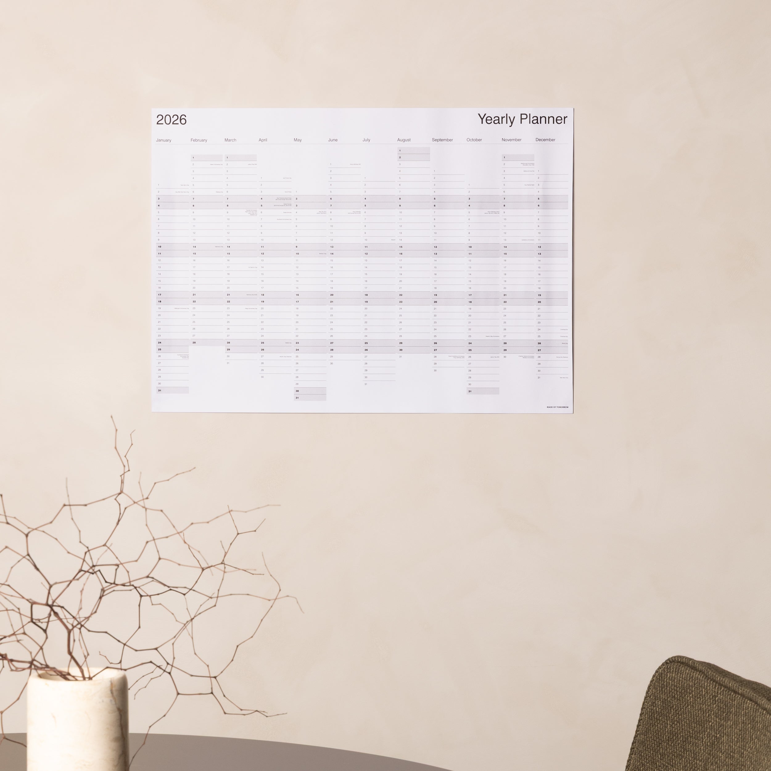 2026 Yearly Wall Planner